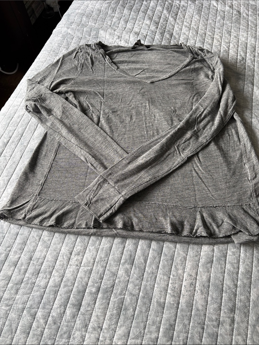 Gray V-Neck Long Sleeve Women's Top